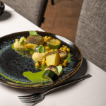 Bacalhau com hummus cítrico